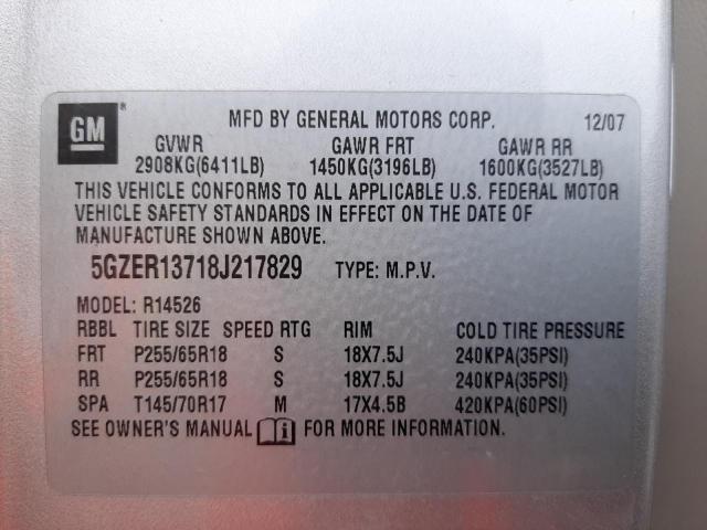 Photo 10 from auction – 2008 SATURN OUTLOOK XE with VIN 5GZER13718J217829