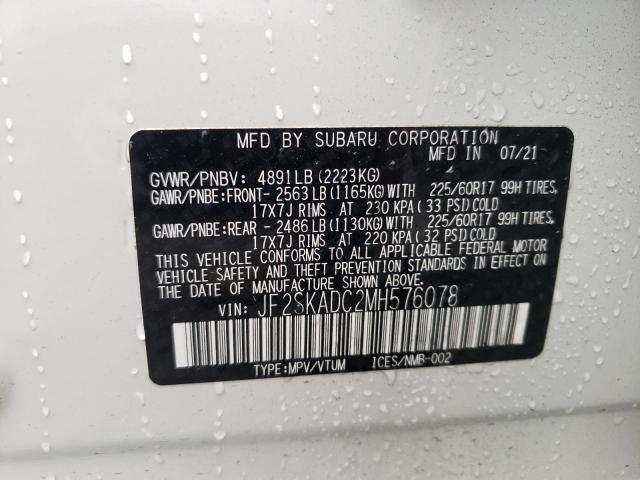 SUBARU FORESTER 2021 with VIN JF2SKADC2MH576078 - Photo from auction