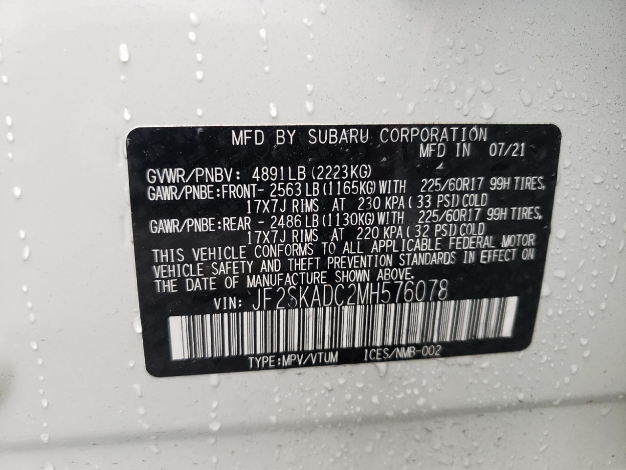 صورة رقم 11 من المزاد - 2021 SUBARU FORESTER مع VIN JF2SKADC2MH576078