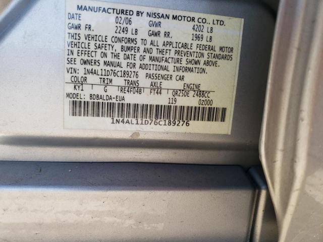 Photo 10 from auction – 2006 NISSAN ALTIMA S with VIN 1N4AL11D76C189276