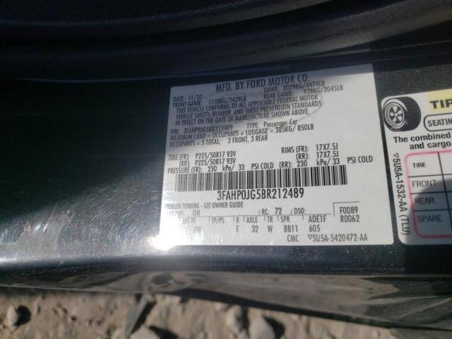 Photo 10 from auction – 2011 FORD FUSION SEL with VIN 3FAHP0JG5BR212489