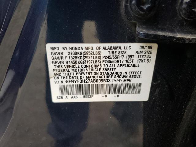 Photo 10 from auction – 2010 HONDA PILOT LX with VIN 5FNYF3H27AB009533
