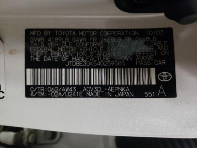 Photo 10 from auction – 2004 TOYOTA CAMRY LE with VIN JTDBE30K540259585