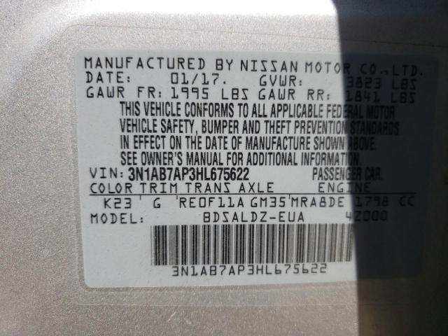 Photo 10 from auction – 2017 NISSAN SENTRA S with VIN 3N1AB7AP3HL675622