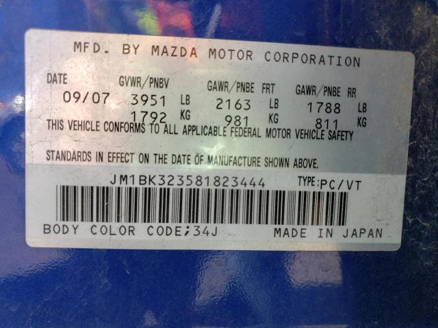 Photo 10 from auction – 2008 MAZDA 3 S with VIN JM1BK323581823444