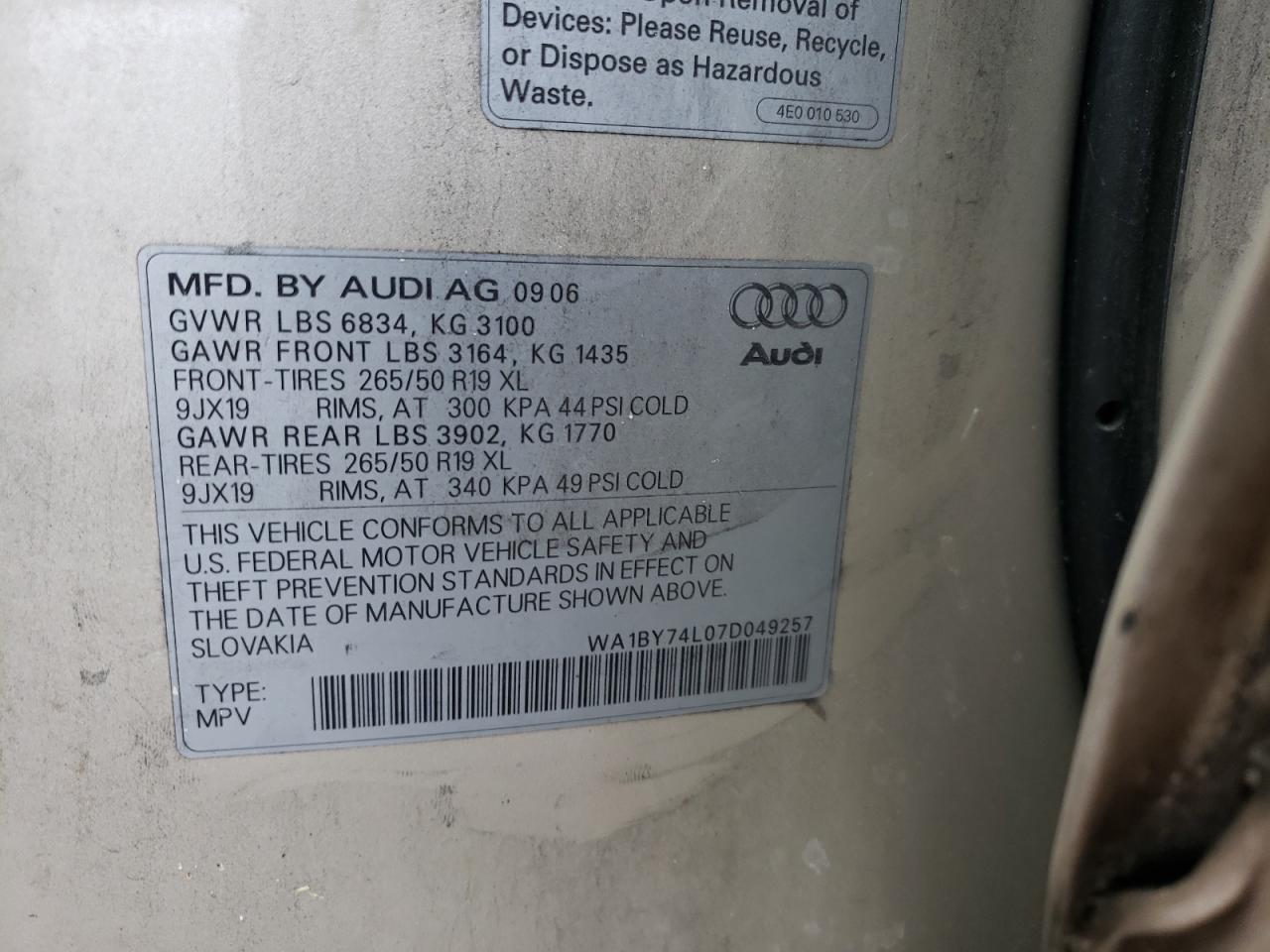 Photo 11 from auction – 2007 AUDI Q7 3.6 QUA with VIN WA1BY74L07D049257