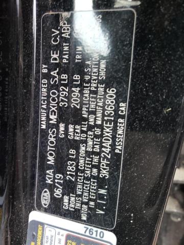 KIA FORTE FE 2019 with VIN 3KPF24ADXKE136806 - Photo from auction