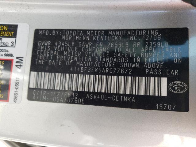 TOYOTA CAMRY BASE 2010 with VIN 4T4BF3EK5AR077672 - Photo from auction