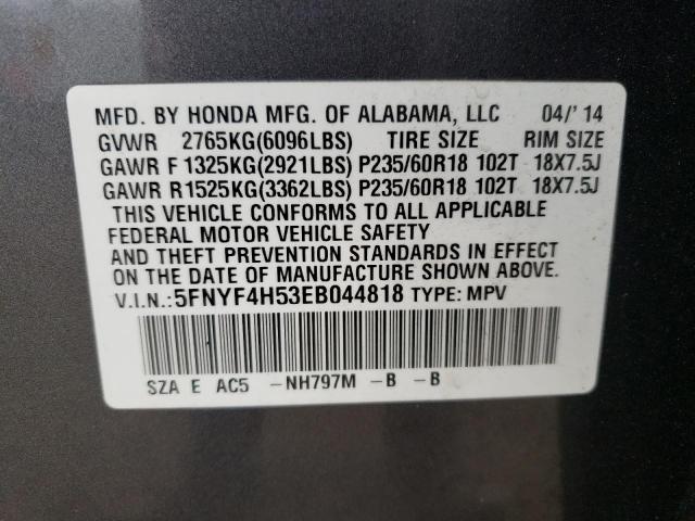 Photo 10 from auction – 2014 HONDA PILOT EXL with VIN 5FNYF4H53EB044818