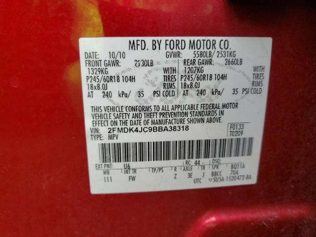Photo 10 from auction – 2011 FORD EDGE SEL with VIN 2FMDK4JC9BBA38318