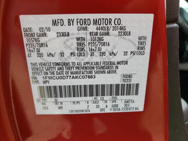 Photo 10 from auction – 2010 FORD ESCAPE XLS with VIN 1FMCU0D77AKC07883