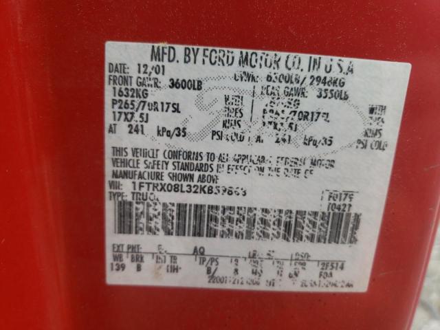 Foto 10 de la subasta – 2002 FORD F150 con VIN 1FTRX08L32KB59863