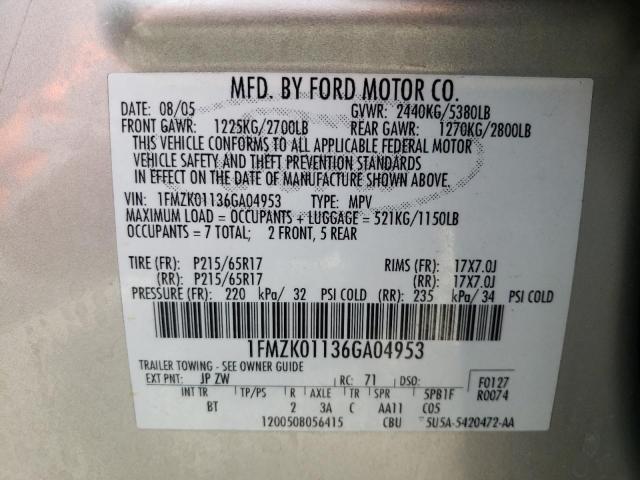 Photo 10 from auction – 2006 FORD FREESTYLE with VIN 1FMZK01136GA04953