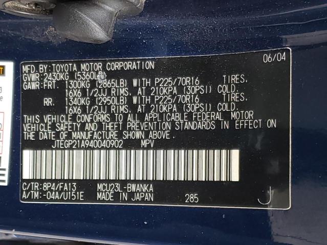 Photo 10 from auction – 2004 TOYOTA HIGHLANDER with VIN JTEGP21A940040902
