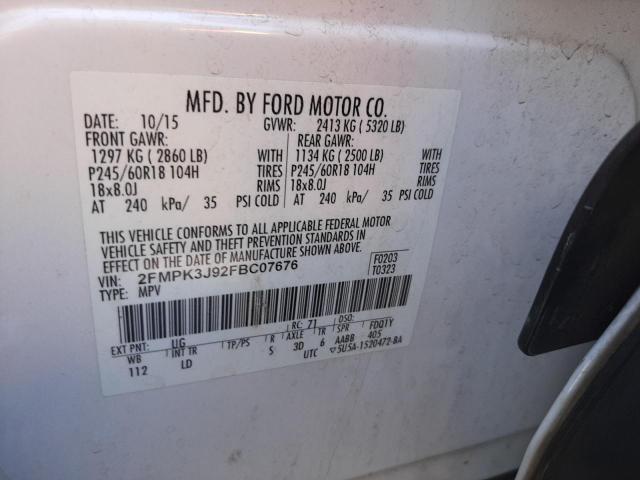 Photo 10 from auction – 2015 FORD EDGE SEL with VIN 2FMPK3J92FBC07676