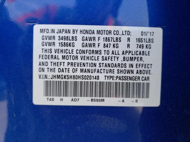 Photo 10 from auction – 2017 HONDA FIT EX with VIN JHMGK5H80HS020148