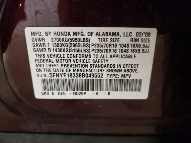 Photo 10 from auction – 2008 HONDA PILOT with VIN 5FNYF18338B049552