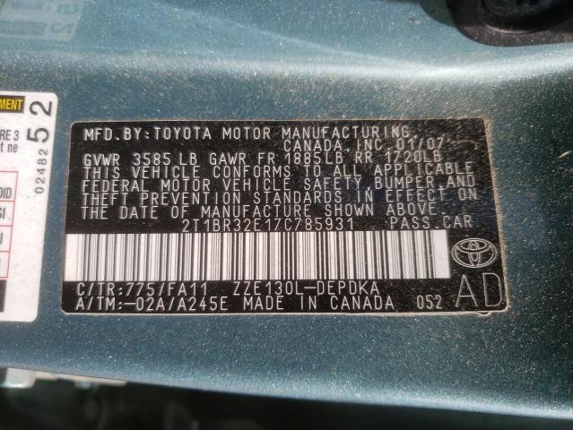 Photo 10 from auction – 2007 TOYOTA COROLLA CE with VIN 2T1BR32E17C785931