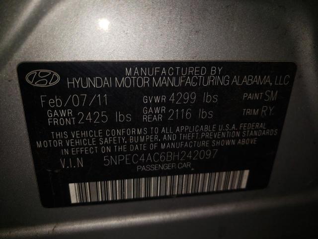 Photo 10 from auction – 2011 HYUNDAI SONATA SE with VIN 5NPEC4AC6BH242097