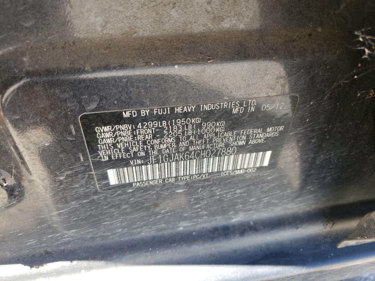 Photo 11 from auction – 2012 SUBARU IMPREZA LI with VIN JF1GJAK64CH027880