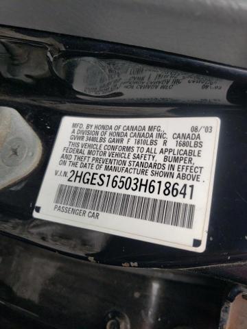 Photo 10 from auction – 2003 HONDA CIVIC LX with VIN 2HGES16503H618641