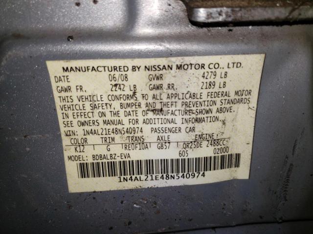 Photo 10 from auction – 2008 NISSAN ALTIMA 2.5 with VIN 1N4AL21E48N540974