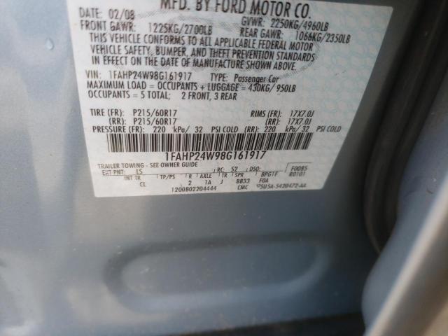 Photo 10 from auction – 2008 FORD TAURUS SEL with VIN 1FAHP24W98G161917