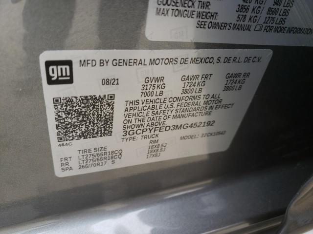 CHEVROLET SILVERADO 2021 with VIN 3GCPYFED3MG452192 - Photo from auction
