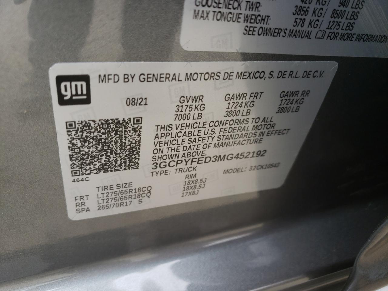 Photo 11 from auction – 2021 CHEVROLET SILVERADO with VIN 3GCPYFED3MG452192