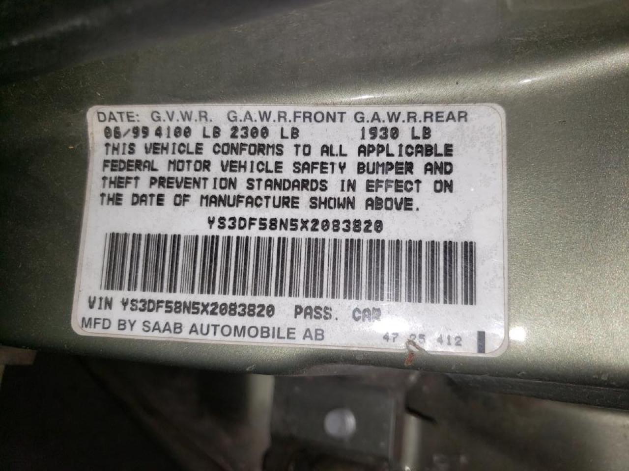 Photo 20 from auction – 1999 SAAB 9-3 SE with VIN YS3DF58N5X2083820