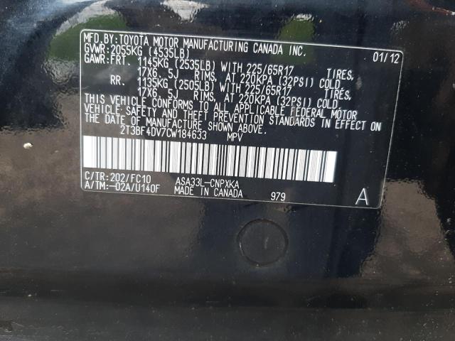 TOYOTA RAV4 2012 with VIN 2T3BF4DV7CW184633 - Photo from auction