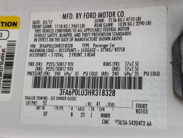 Photo 10 from auction – 2017 FORD FUSION SE with VIN 3FA6P0LU3HR318328