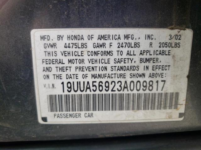 Photo 10 from auction – 2003 ACURA 3.2TL TYPE with VIN 19UUA56923A009817