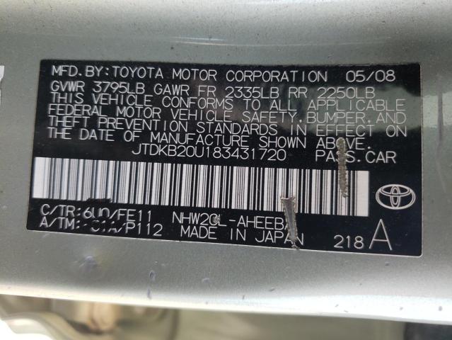TOYOTA PRIUS 2008 with VIN JTDKB20U183431720 - Photo from auction
