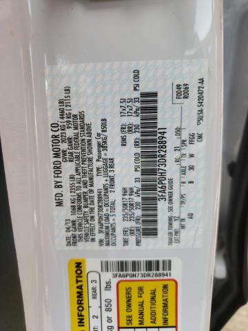 FORD FUSION SE 2013 with VIN 3FA6P0H73DR288941 - Photo from auction