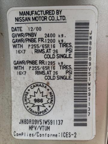 NISSAN PATHFINDER 2001 with VIN JN8DR09Y51W591137 - Photo from auction