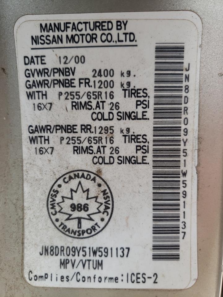 Photo 11 from auction – 2001 NISSAN PATHFINDER with VIN JN8DR09Y51W591137