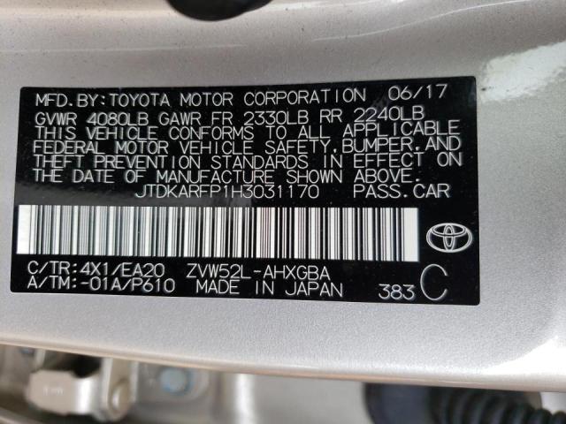 Photo 10 from auction – 2017 TOYOTA PRIUS PRIM with VIN JTDKARFP1H3031170
