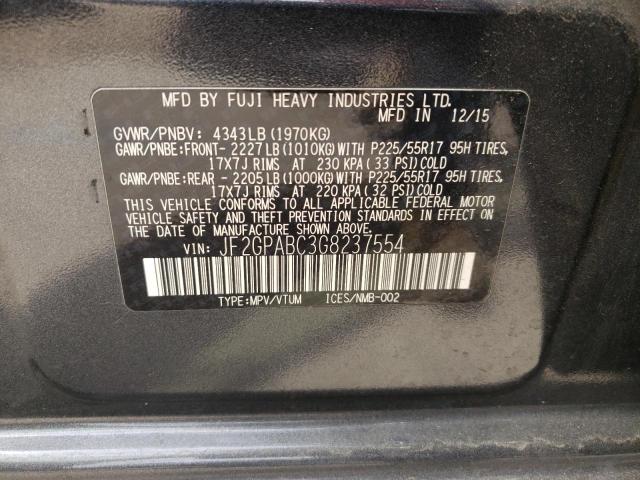 Photo 10 from auction – 2016 SUBARU CROSSTREK with VIN JF2GPABC3G8237554