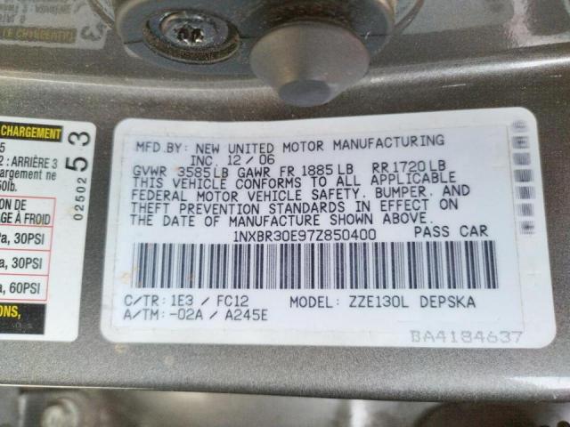 Photo 10 from auction – 2007 TOYOTA COROLLA CE with VIN 1NXBR30E97Z850400