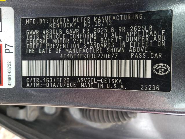 Photo 10 from auction – 2013 TOYOTA CAMRY L with VIN 4T1BF1FK0DU270877