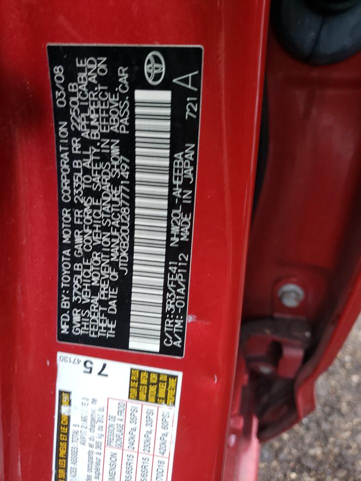 Photo 20 from auction – 2008 TOYOTA PRIUS with VIN JTDKB20U287771497