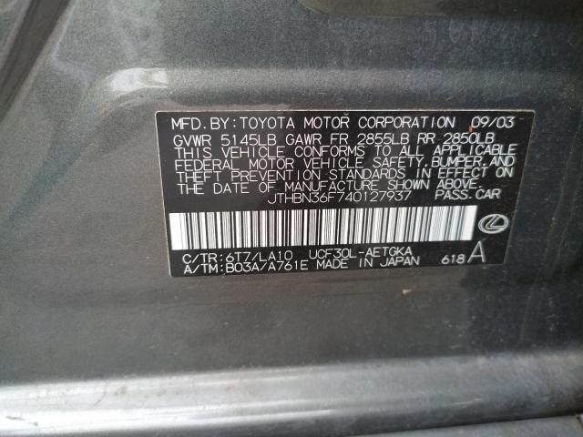 LEXUS LS 430 2004 with VIN JTHBN36F740127937 - Photo from auction
