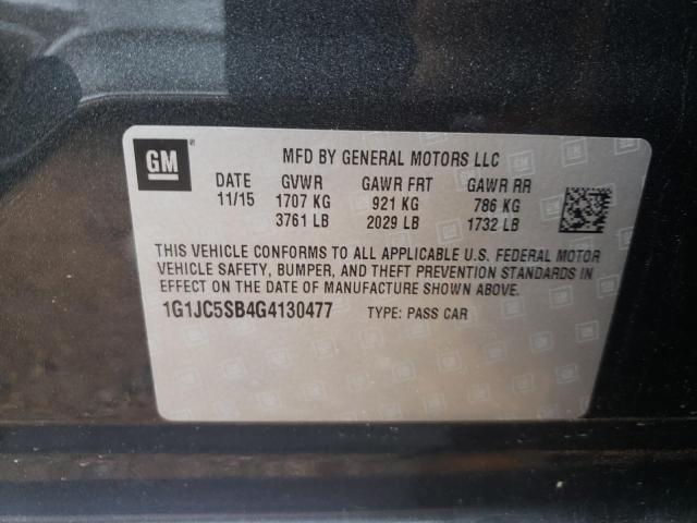 Photo 10 from auction – 2016 CHEVROLET SONIC LT with VIN 1G1JC5SB4G4130477