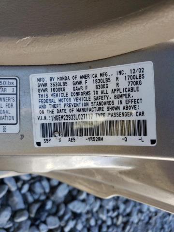 Photo 10 from auction – 2003 HONDA CIVIC EX with VIN 1HGEM22933L027117