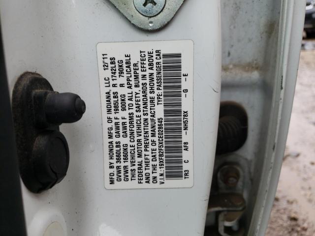 Photo 10 from auction – 2012 HONDA CIVIC LX with VIN 19XFB2F5XCE028645