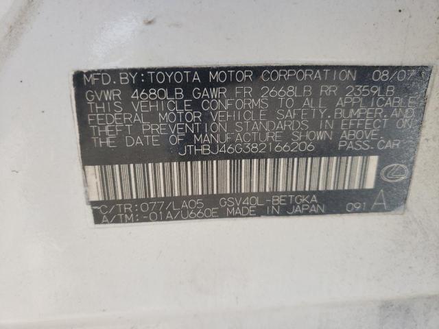Photo 10 from auction – 2008 LEXUS ES 350 with VIN JTHBJ46G382166206