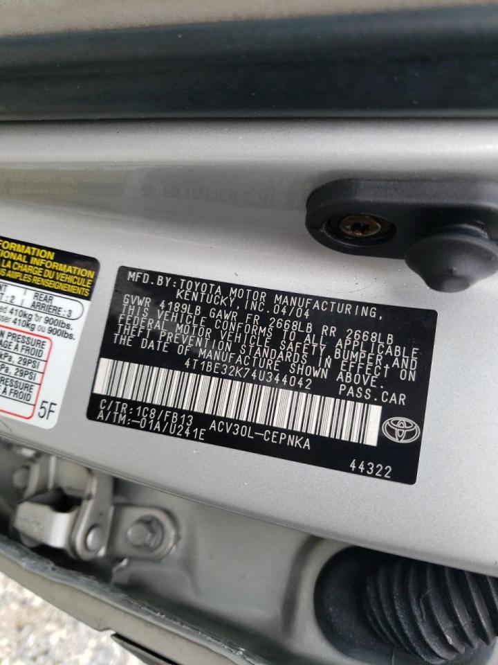Photo 10 from auction – 2004 TOYOTA CAMRY LE with VIN 4T1BE32K74U344042