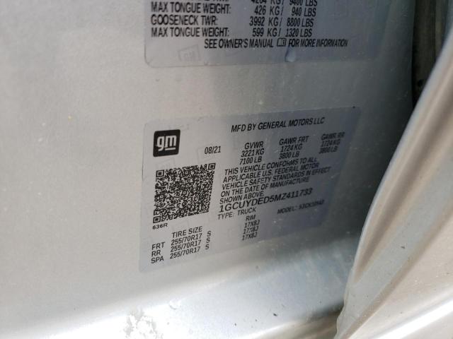 Photo 10 from auction – 2021 CHEVROLET SILVERADO with VIN 1GCUYDED5MZ411733