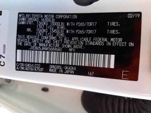 Photo 10 from auction – 2019 TOYOTA 4RUNNER SR with VIN JTEBU5JR6K5684660